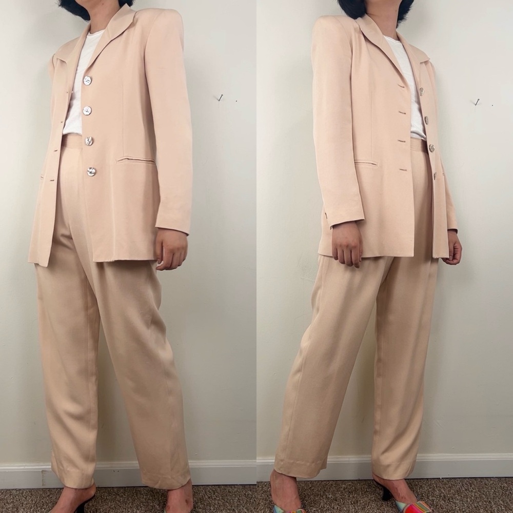 Vintage Dana Buchman Pastel Pink Silk Pantsuit - Picture 3 of 8